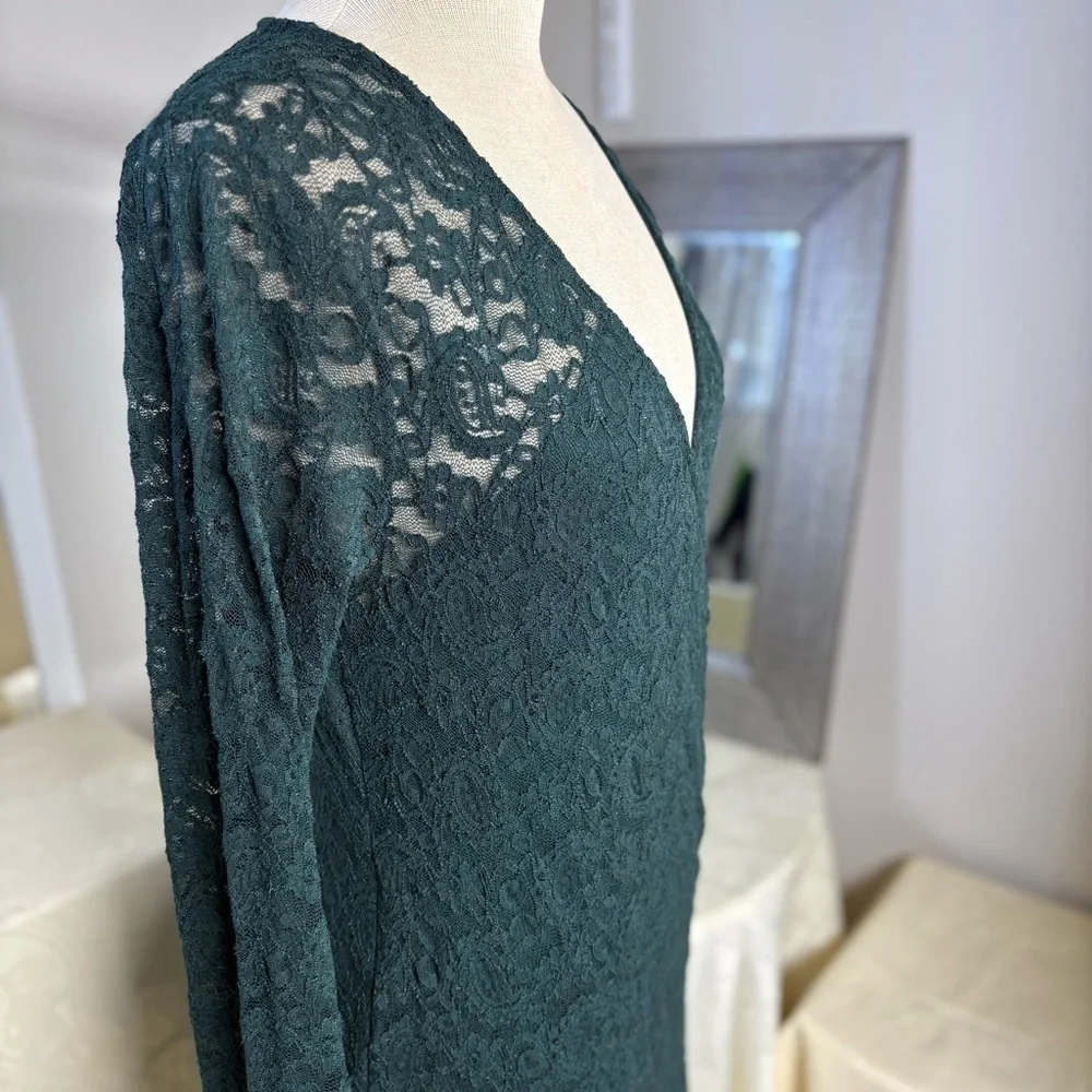 Free People Dark Green Lace Long Sleeve Dress